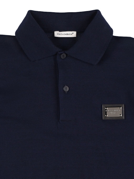 Dolce&Gabbana: Cotton piqué polo shirt w/logo - Dark Blue - kids-boys_1 | Luisa Via Roma