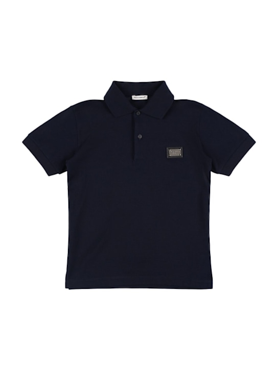 Dolce&Gabbana: Cotton piqué polo shirt w/logo - Dark Blue - kids-boys_0 | Luisa Via Roma