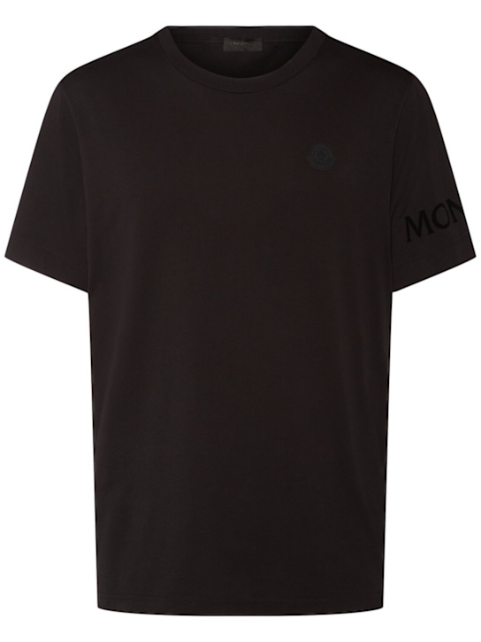 Moncler: Logo cotton t-shirt - Black - men_0 | Luisa Via Roma