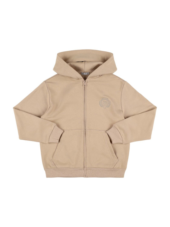 Dolce&Gabbana: Cotton zip sweatshirt - ベージュ - kids-boys_0 | Luisa Via Roma