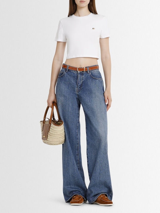 Fiorucci: Angel logo cropped cotton blend t-shirt - White - women_1 | Luisa Via Roma