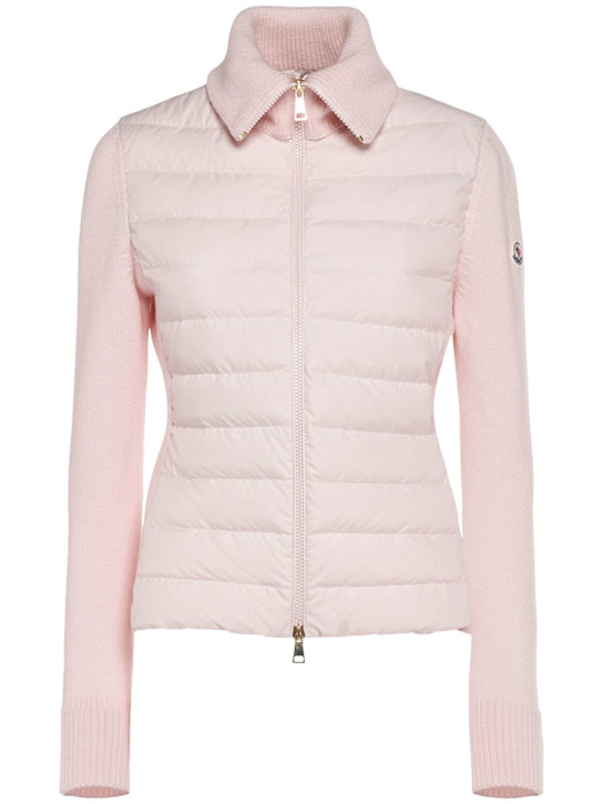 Moncler: Padded wool & tech zip-up cardigan - women_0 | Luisa Via Roma