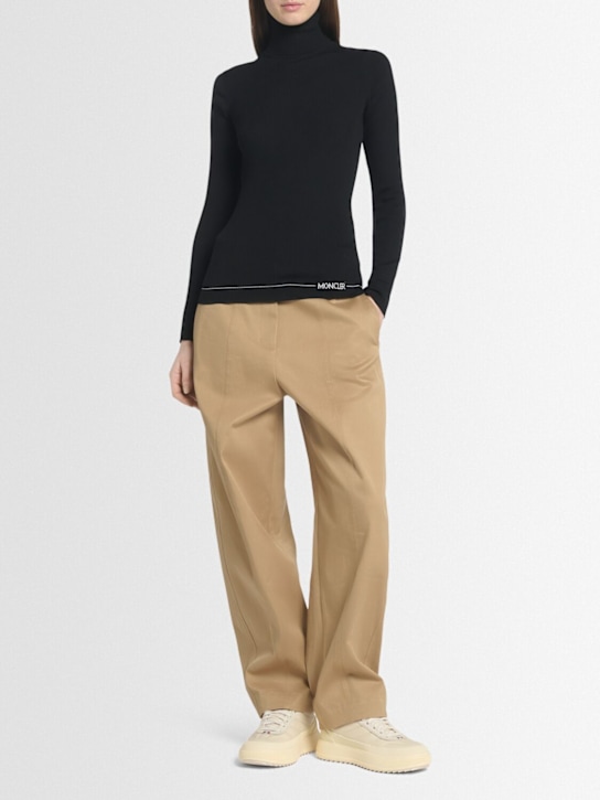 Moncler: Logo wool polo turtleneck t-shirt - Black - women_1 | Luisa Via Roma