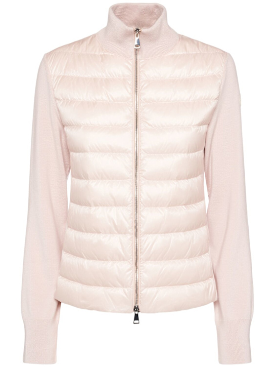 Moncler: Padded wool & nylon zip-up cardigan - Pink - women_0 | Luisa Via Roma