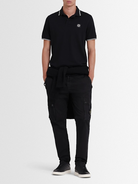 Stone Island: S/s cotton blend piqué polo - Black - men_1 | Luisa Via Roma