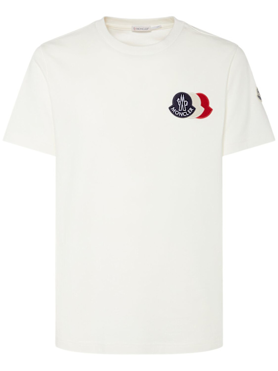 Moncler: Embroidered tricolor logo cotton t-shirt - men_0 | Luisa Via Roma