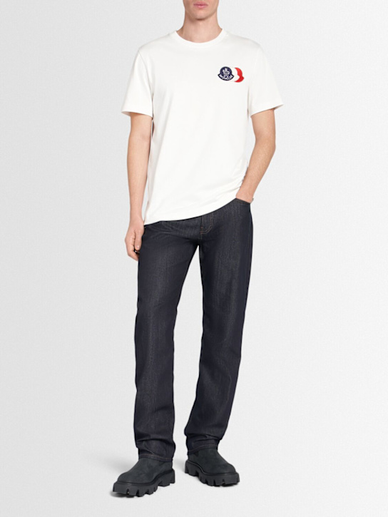 Moncler: Embroidered tricolor logo cotton t-shirt - men_1 | Luisa Via Roma