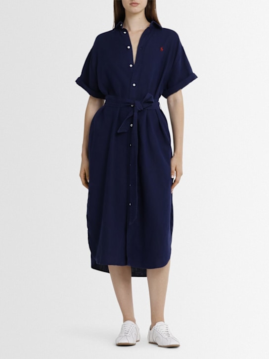 Polo Ralph Lauren: Vestito midi a maniche corte in popeline con logo - women_1 | Luisa Via Roma