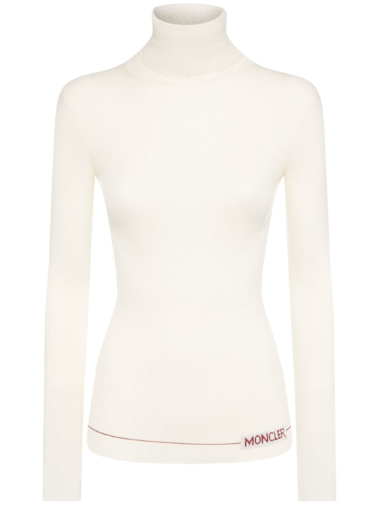 Moncler: Logo wool polo turtleneck t-shirt - women_0 | Luisa Via Roma