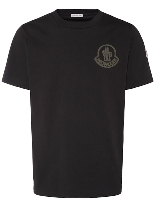 Moncler: Logo cotton t-shirt - Black - men_0 | Luisa Via Roma
