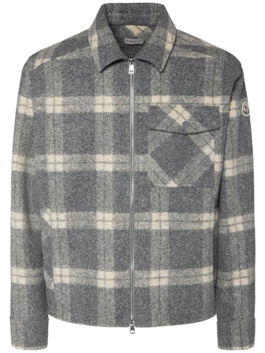 Moncler: Tech & wool check tartan shirt - men_0 | Luisa Via Roma