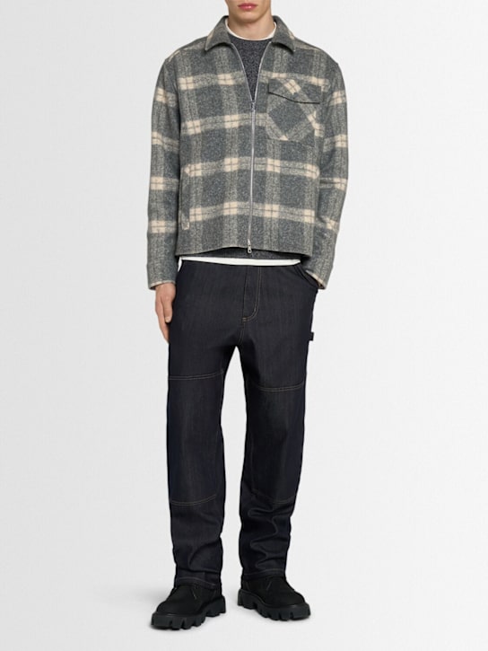 Moncler: Tech & wool check tartan shirt - men_1 | Luisa Via Roma