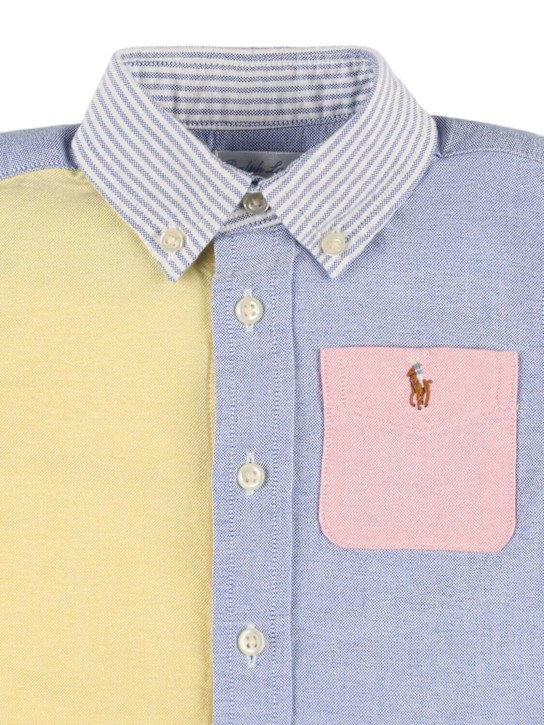 Polo Ralph Lauren: Camicia in popeline di cotone color block / logo - kids-boys_1 | Luisa Via Roma