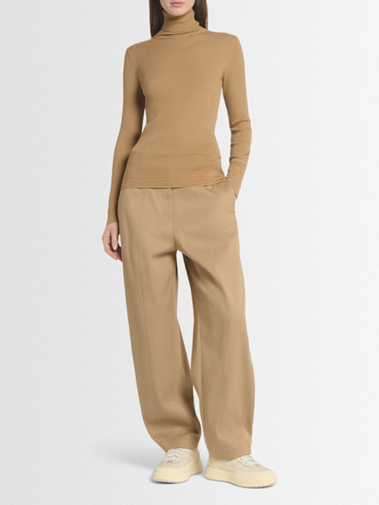 Moncler: Logo wool polo turtleneck t-shirt - women_1 | Luisa Via Roma