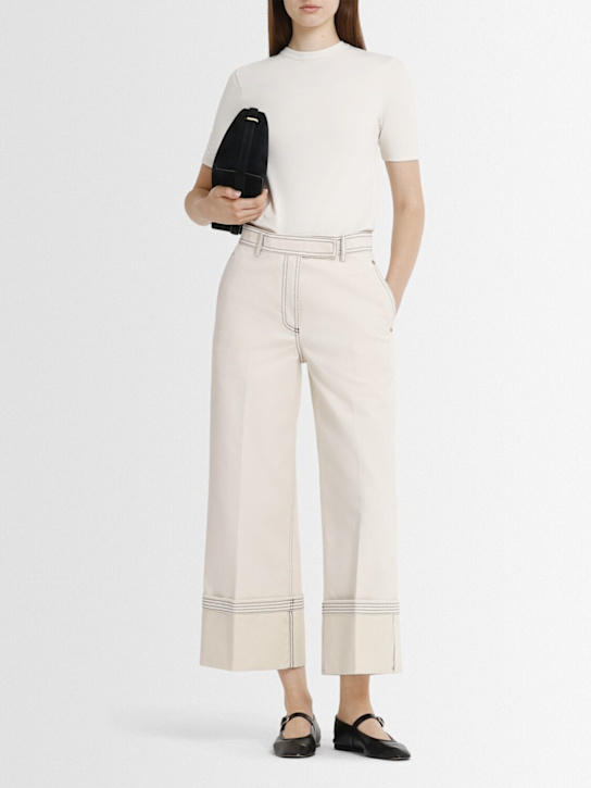 Thom Browne: Selvedge denim wide leg pants - White - women_1 | Luisa Via Roma