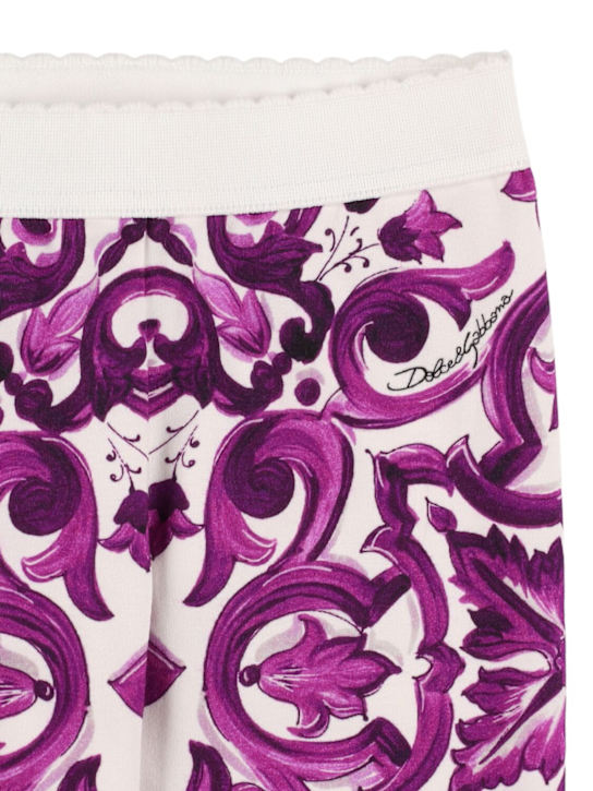 Dolce&Gabbana: Leggings de jersey de algodón estampado - Blanco/Púrpura - kids-girls_1 | Luisa Via Roma
