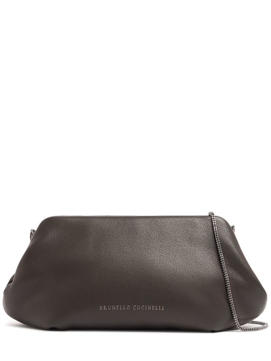 Brunello Cucinelli: Glossy nappa clutch - Testa Moro - women_0 | Luisa Via Roma