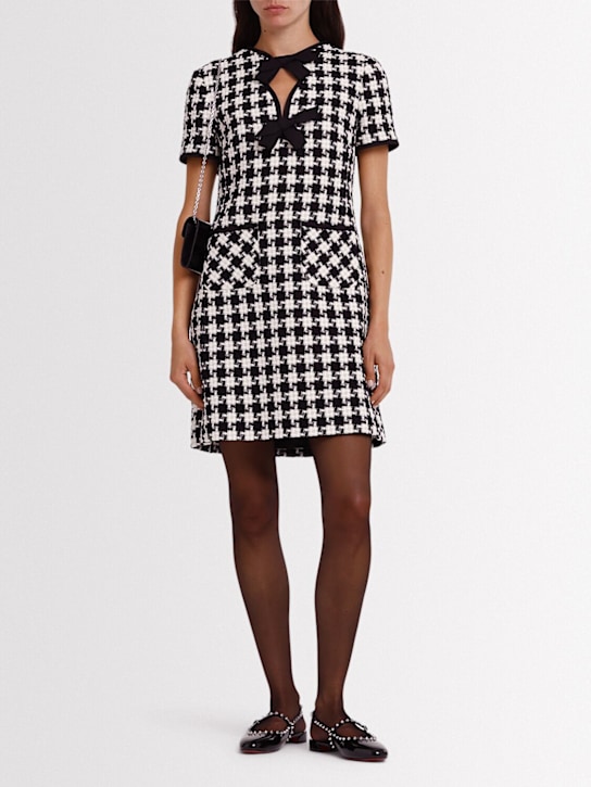 Valentino: Tweed houndstooth mini dress w/bows - women_1 | Luisa Via Roma