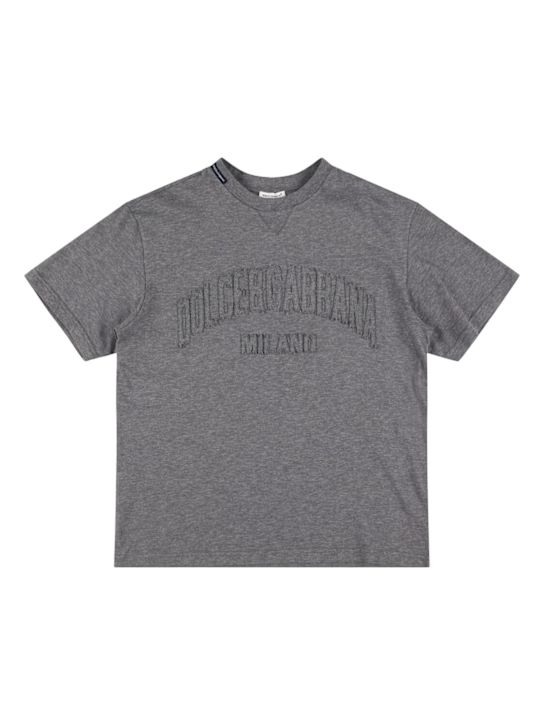 Dolce&Gabbana: Embroidered cotton jersey t-shirt - グレー - kids-boys_0 | Luisa Via Roma