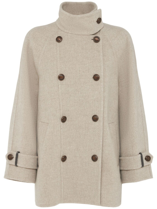 Brunello Cucinelli: Double breast wool blend short coat - Beige - women_0 | Luisa Via Roma