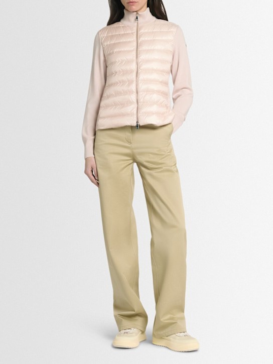 Moncler: Padded wool & nylon zip-up cardigan - Pink - women_1 | Luisa Via Roma