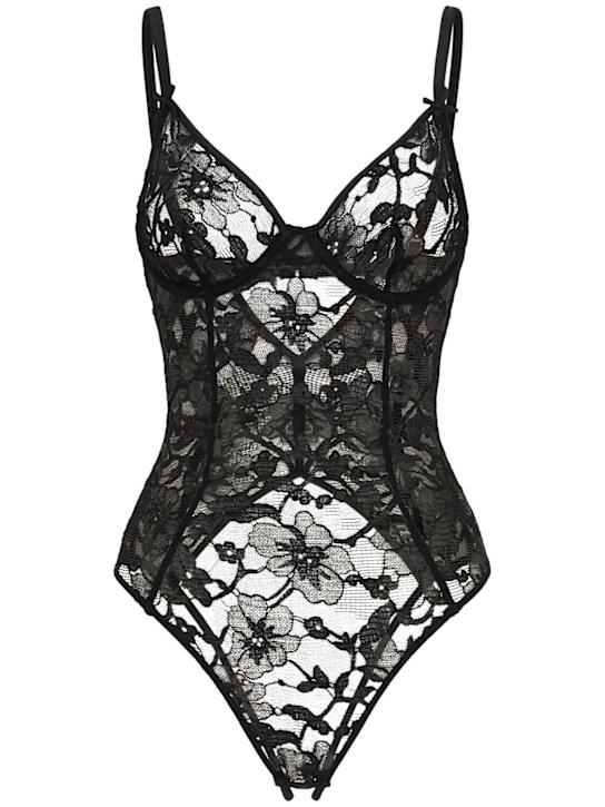 Fleur Du Mal: Magnolia viscose blend lace bodysuit - women_0 | Luisa Via Roma