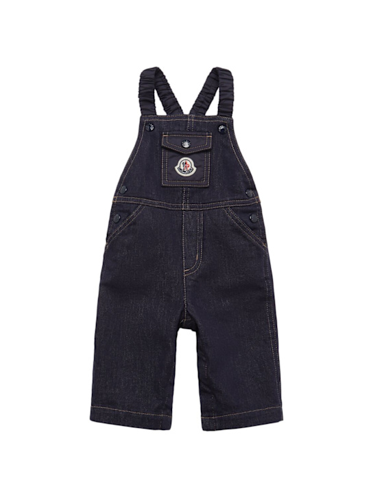 Moncler: Cotton blend denim overalls - Navy - kids-boys_0 | Luisa Via Roma