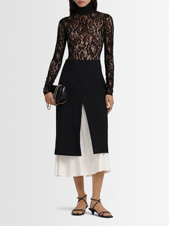 Valentino: Turtleneck long sleeve lace bodysuit - Black - women_1 | Luisa Via Roma