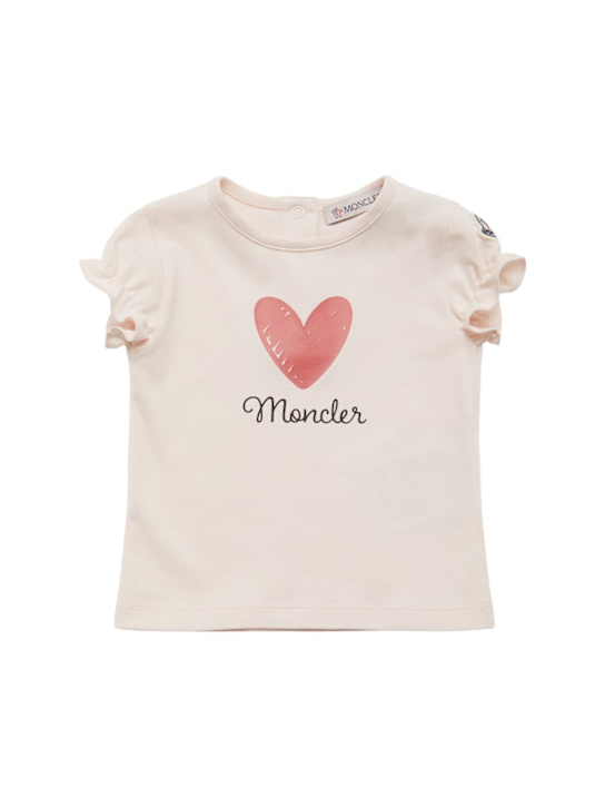 Moncler: Heart logo cotton blend t-shirt - kids-girls_0 | Luisa Via Roma