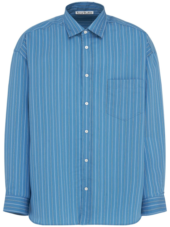 Acne Studios: Long sleeve lyocell striped shirt - Blue/Multi - men_0 | Luisa Via Roma