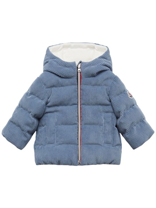 Moncler: Puki hooded corduroy down jacket - Blue - kids-boys_0 | Luisa Via Roma