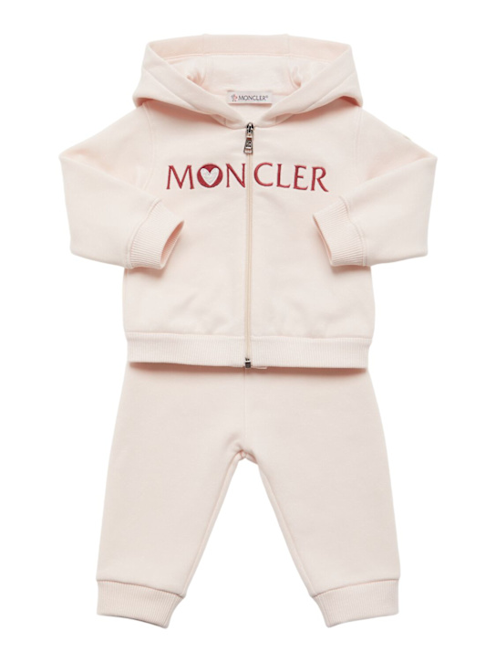 Moncler: Set in misto cotone con logo ricamato - kids-girls_0 | Luisa Via Roma