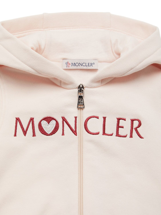Moncler: Set in misto cotone con logo ricamato - kids-girls_1 | Luisa Via Roma
