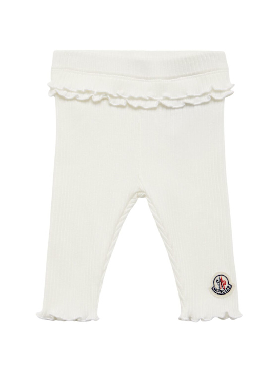Moncler: Leggings in cotone con ruches e logo - Bianco - kids-girls_0 | Luisa Via Roma