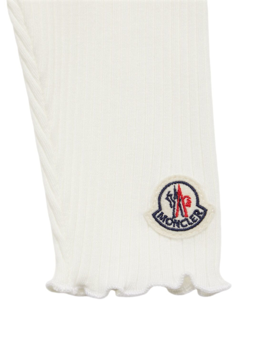 Moncler: Leggings in cotone con ruches e logo - Bianco - kids-girls_1 | Luisa Via Roma