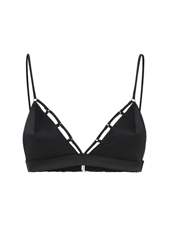 Fleur Du Mal: Cage luxe silk triangle bra - Black - women_0 | Luisa Via Roma