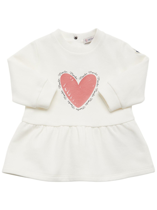 Moncler: Heart logo cotton blend dress - ホワイト - kids-girls_0 | Luisa Via Roma