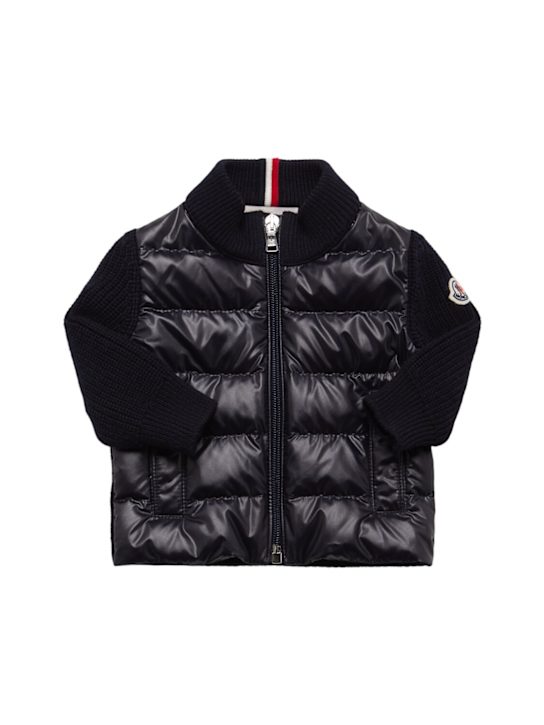 Moncler: Wool & tech down zip-up cardigan - kids-boys_0 | Luisa Via Roma