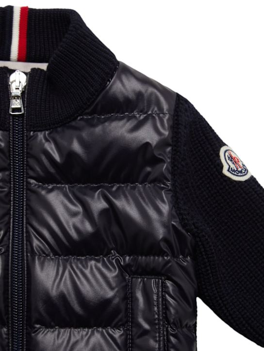 Moncler: Wool & tech down zip-up cardigan - kids-boys_1 | Luisa Via Roma