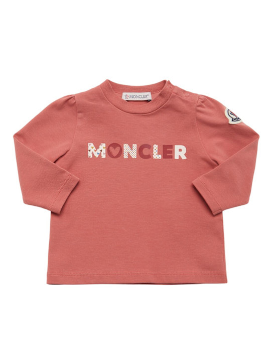 Moncler: T-shirt in misto cotone con logo - kids-girls_0 | Luisa Via Roma