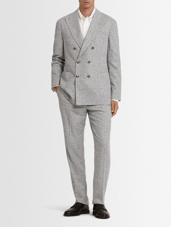 Brunello Cucinelli: Double breast silk blend suit - Grigio Chiaro - men_1 | Luisa Via Roma