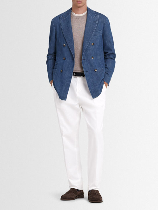 Brunello Cucinelli: Double breast denim blazer - men_1 | Luisa Via Roma