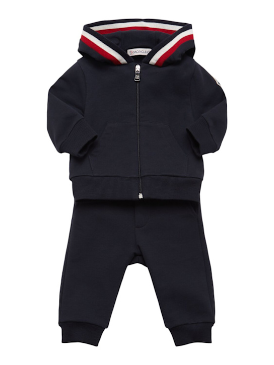 Moncler: Tricolor-trimmed cotton set - Navy - kids-boys_0 | Luisa Via Roma