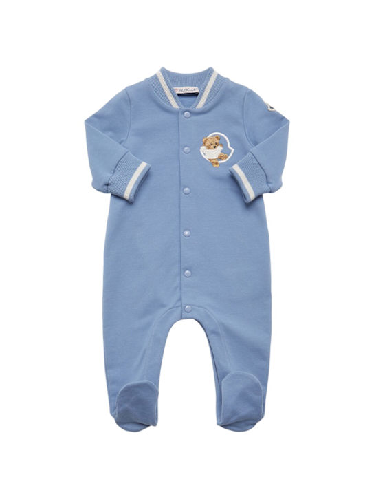 Moncler: Embroidered bear cotton blend romper - kids-boys_0 | Luisa Via Roma