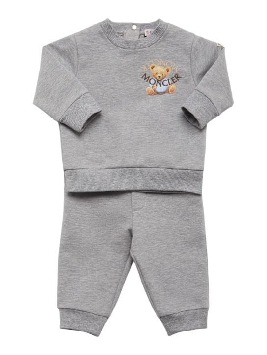 Moncler: Teddy bear logo cotton blend set - kids-boys_0 | Luisa Via Roma