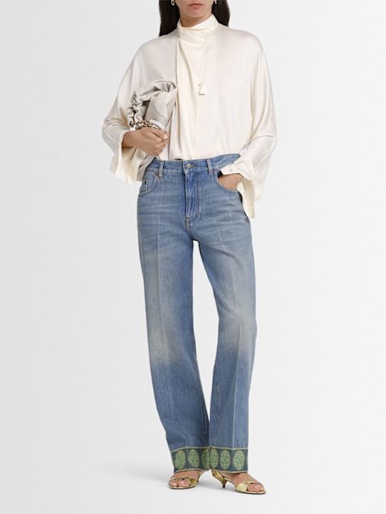 Valentino: Embroidered high rise straight jeans - Blue - women_1 | Luisa Via Roma