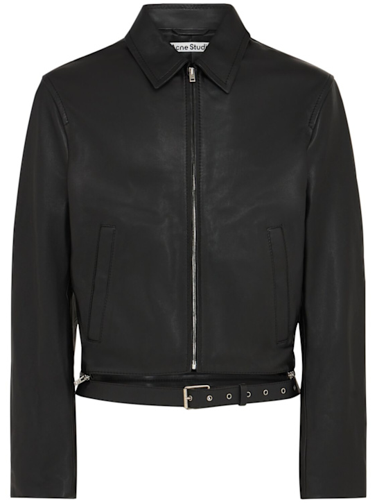 Acne Studios: Leather jacket w/ zipped belt - Black - men_0 | Luisa Via Roma