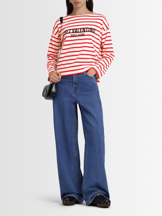 Valentino: Striped jersey long sleeve t-shirt - women_1 | Luisa Via Roma