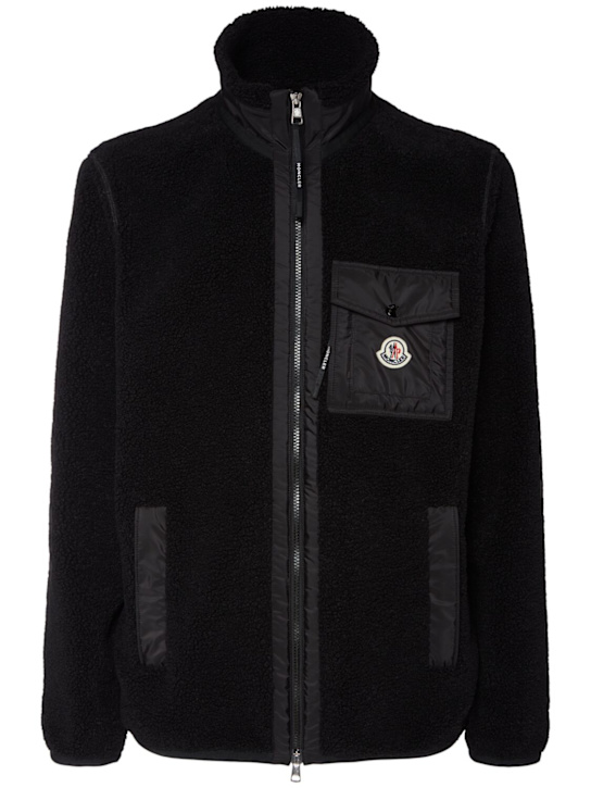 Moncler: Teddy tech zip-up jacket with pocket - men_0 | Luisa Via Roma
