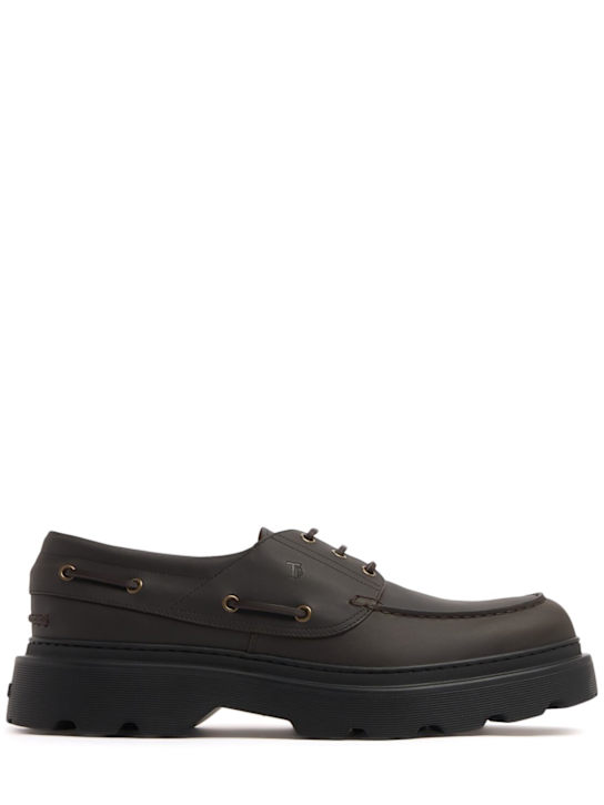 Tod's: Leather boat shoes - Brown - men_0 | Luisa Via Roma